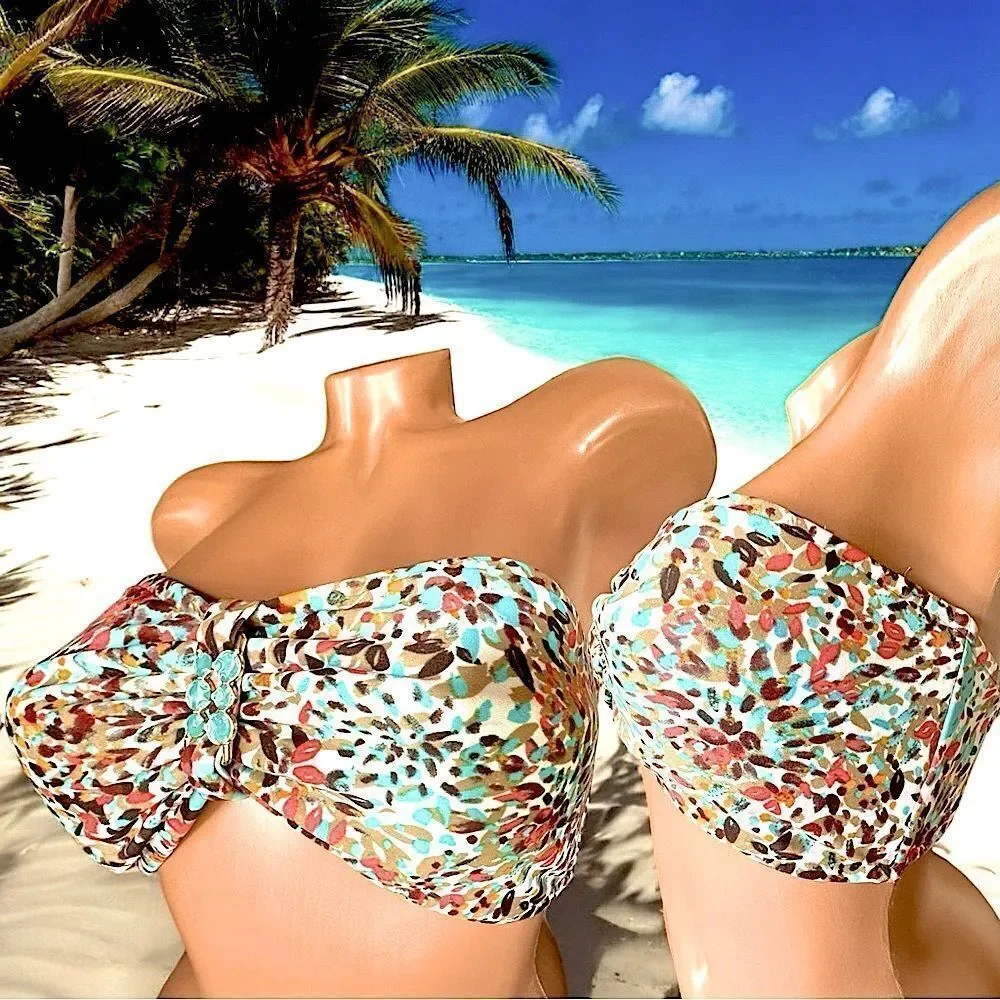 Mossimo Swimwear l Multi-color Bikini Top l Gold & Turquoise Hardware l XL l EUC